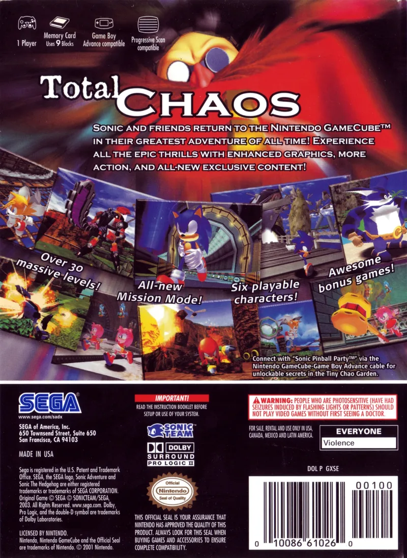 Sonic Adventure DX: Director's Cut box back