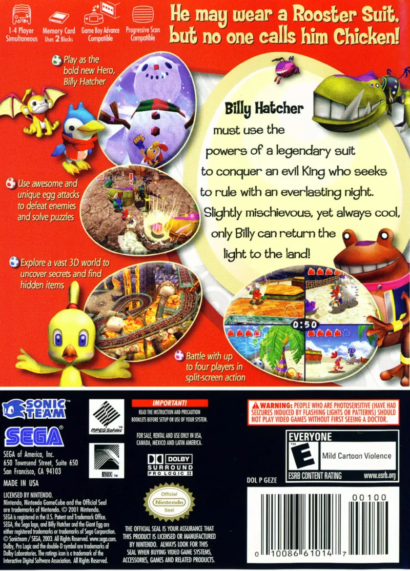 Billy Hatcher and the Giant Egg box back