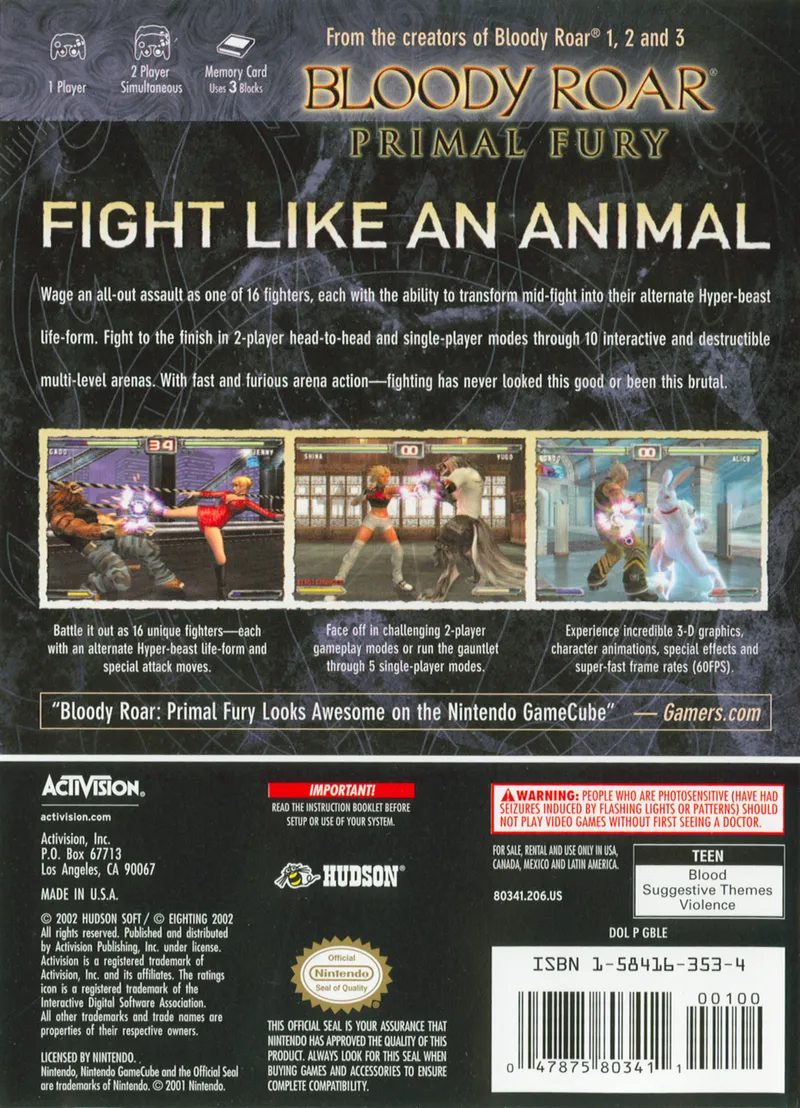 Bloody Roar: Primal Fury box back