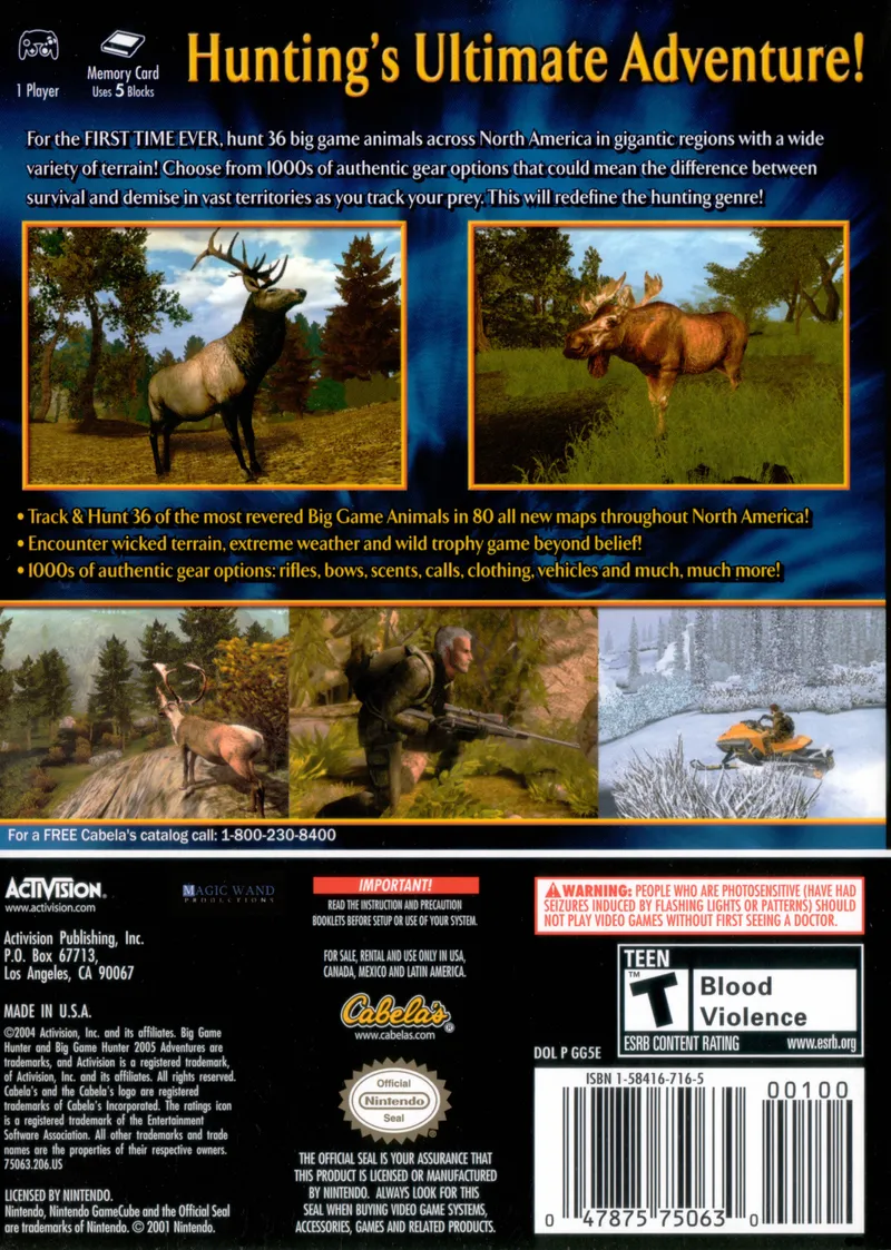 Cabela's Big Game Hunter 2005 Adventures box back