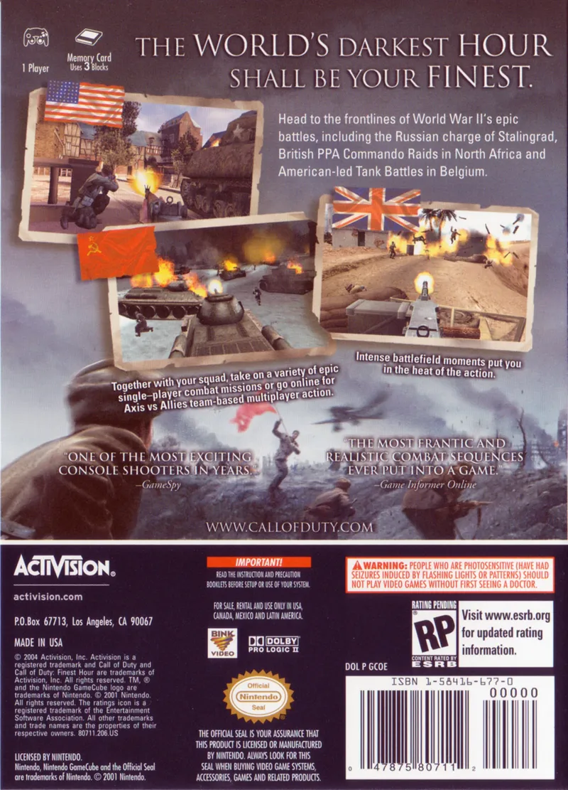 Call of Duty: Finest Hour box back