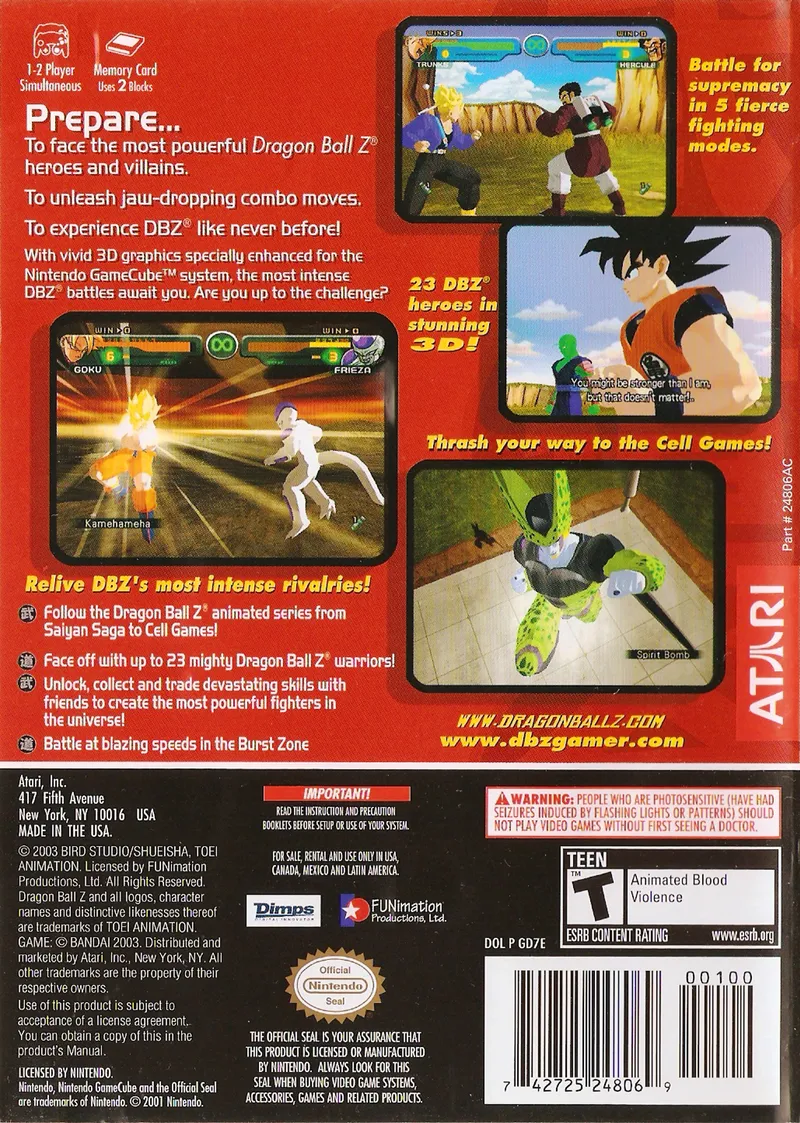 Dragon Ball Z: Budokai box back