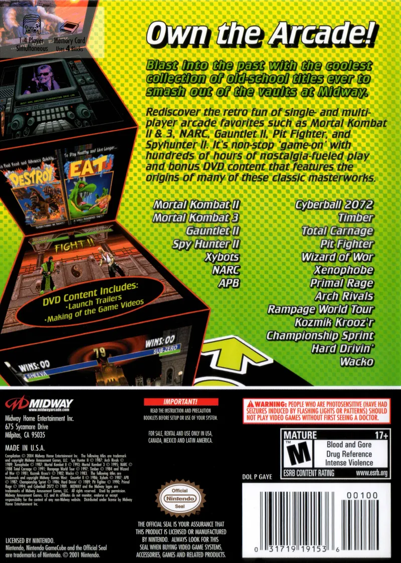 Midway Arcade Treasures 2 box back