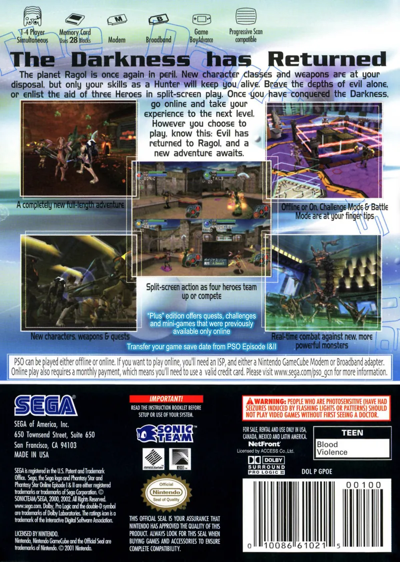 Phantasy Star Online: Episode I & II Plus box back