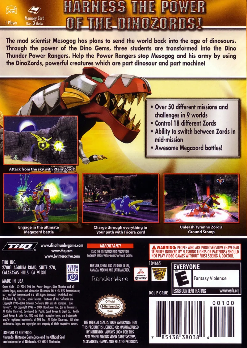 Power Rangers: Dino Thunder box back