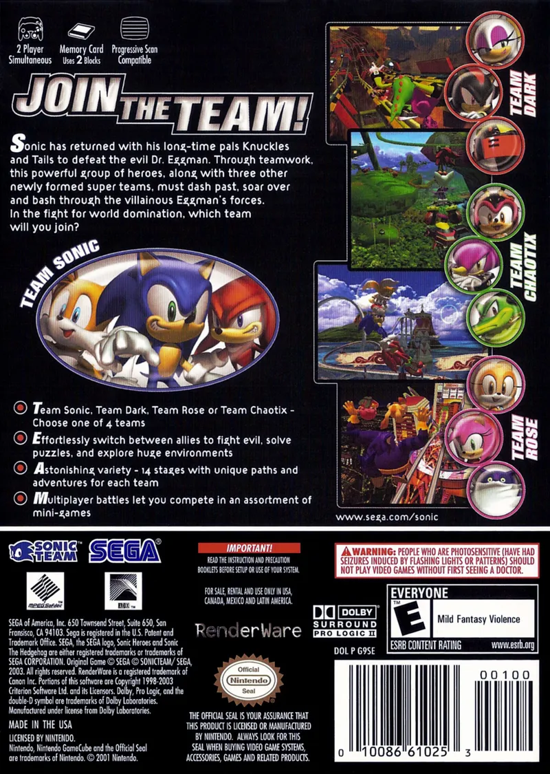 Sonic Heroes box back