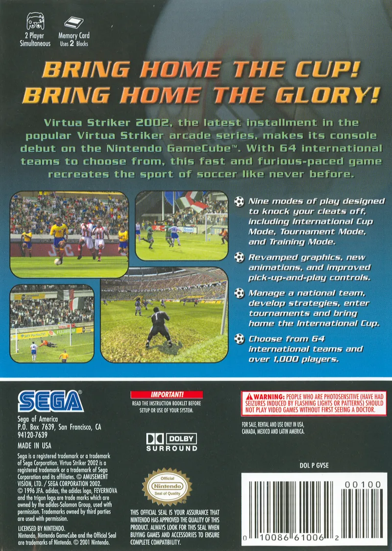 Virtua Striker 2002 box back