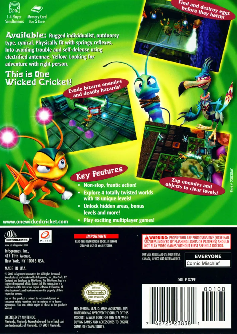 Zapper: One Wicked Cricket box back