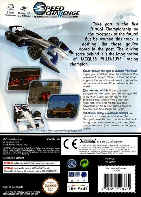 Speed Challenge: Jacques Villeneuve's Racing Vision box back