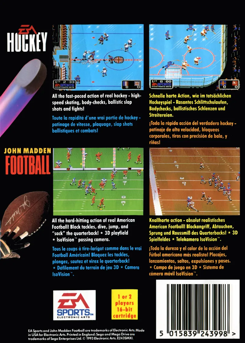 EA Sports Double Header: EA Hockey & John Madden Football box back