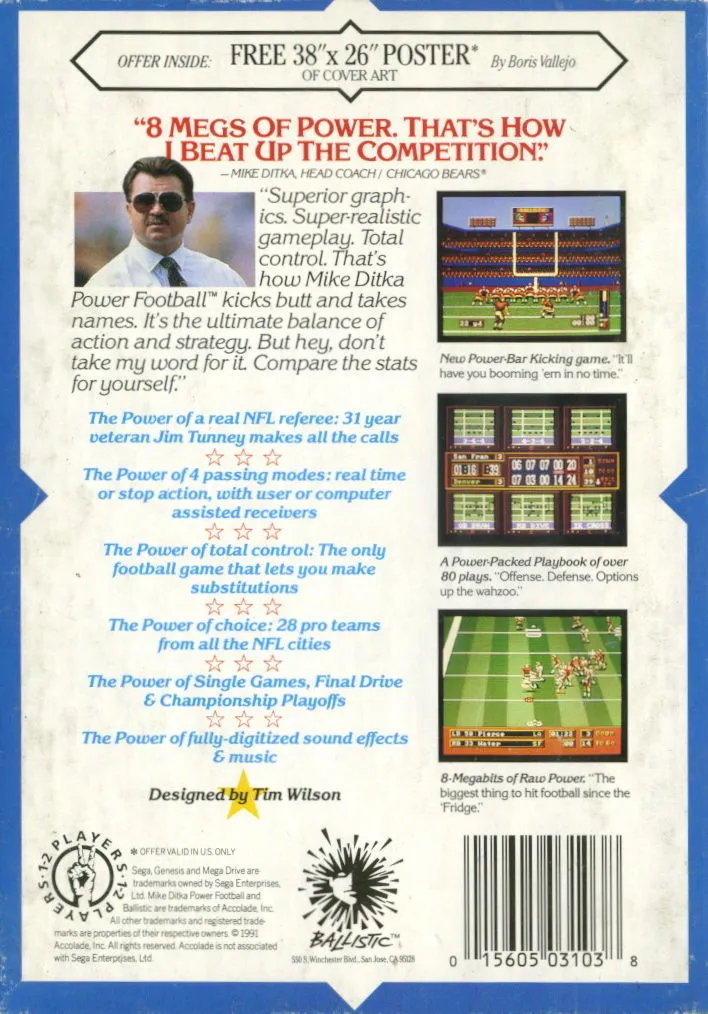 Mike Ditka Power Football box back