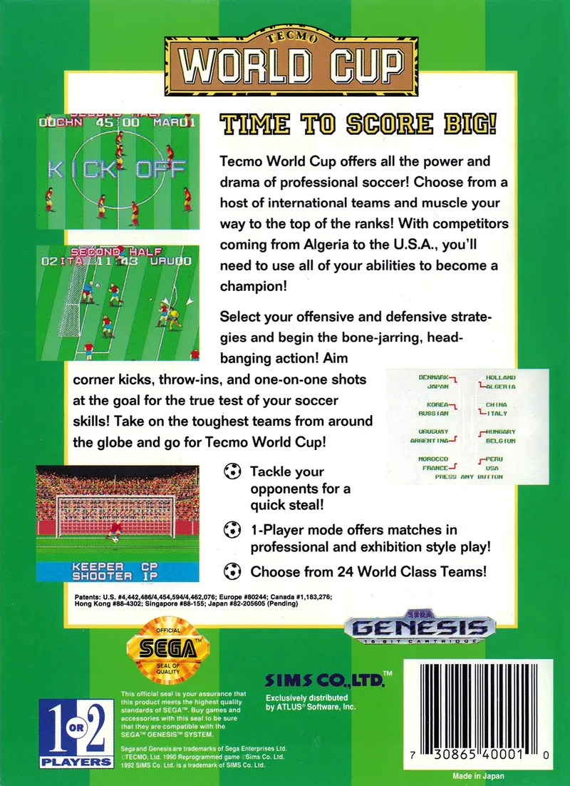 Tecmo World Cup box back