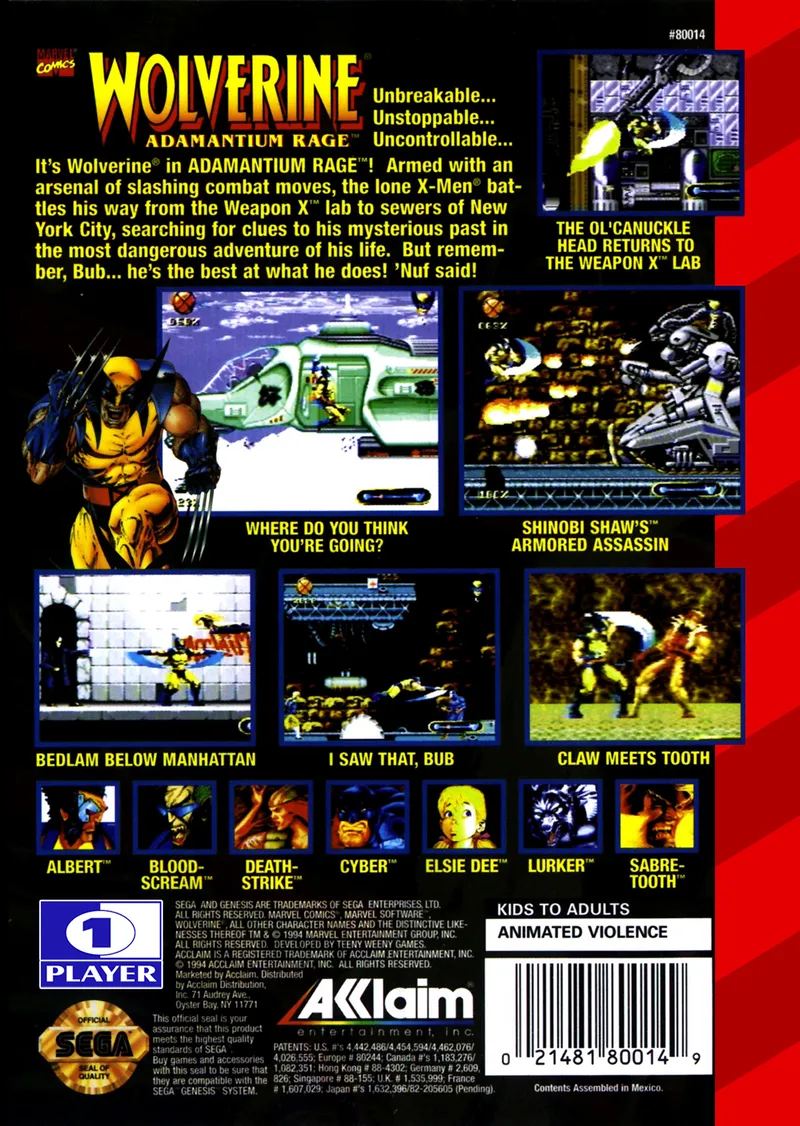 Wolverine: Adamantium Rage box back