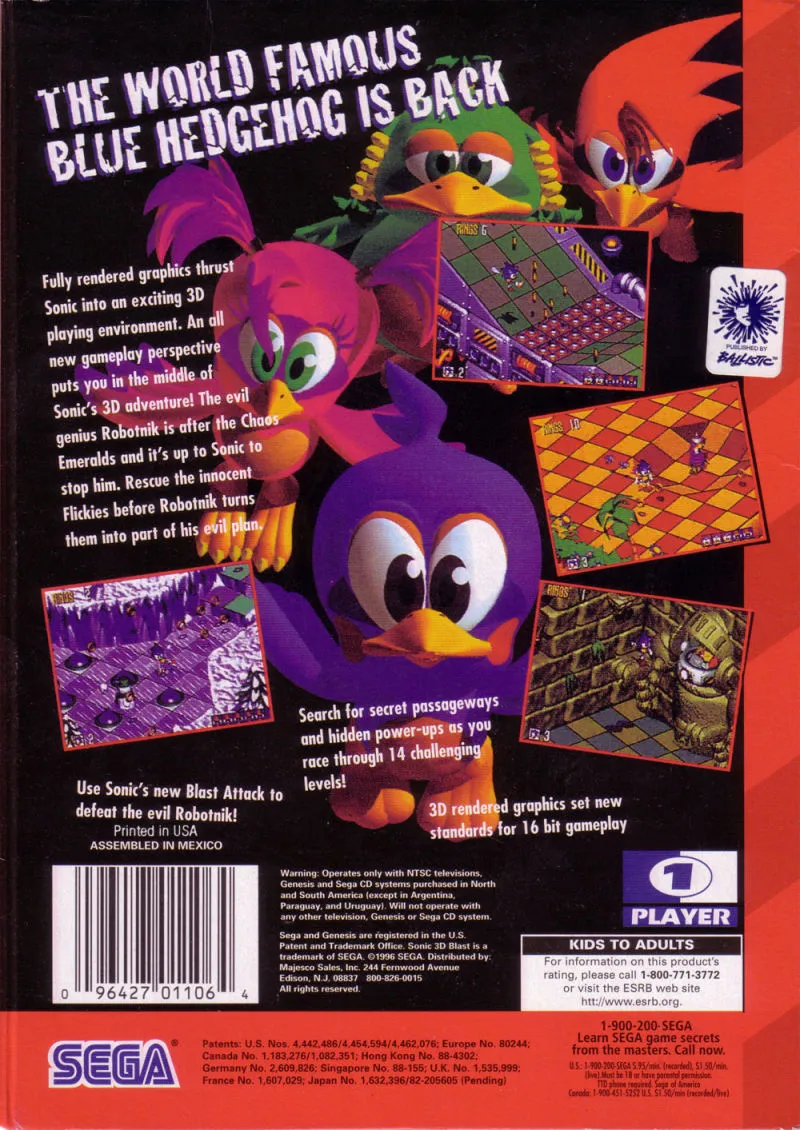 Sonic 3D Blast box back