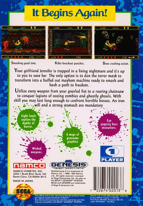Splatterhouse 2 box back