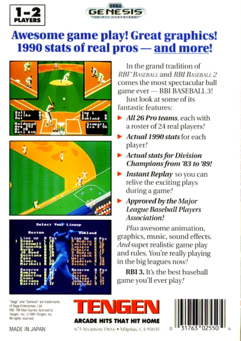 R.B.I. Baseball 3 box back