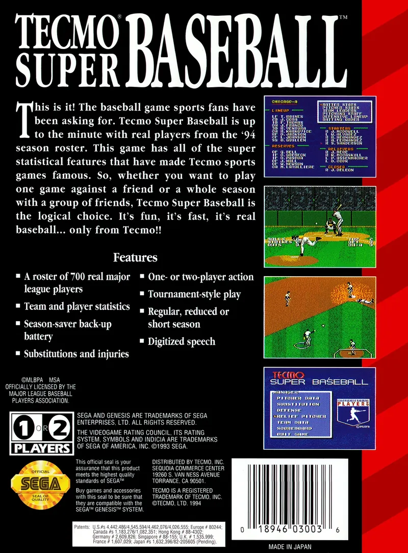 Tecmo Super Baseball box back
