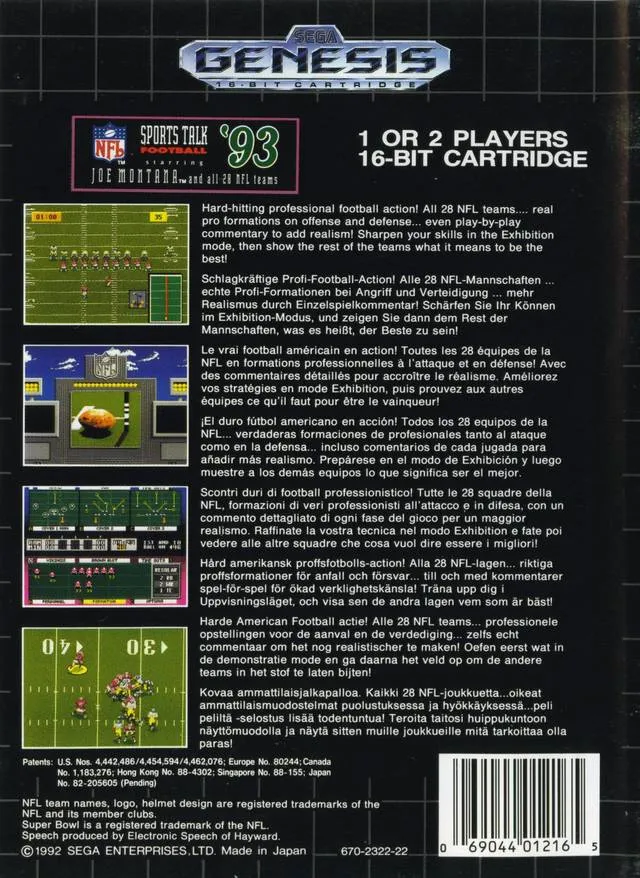NFL Sports Talk Football '93 Starring Joe Montana box back