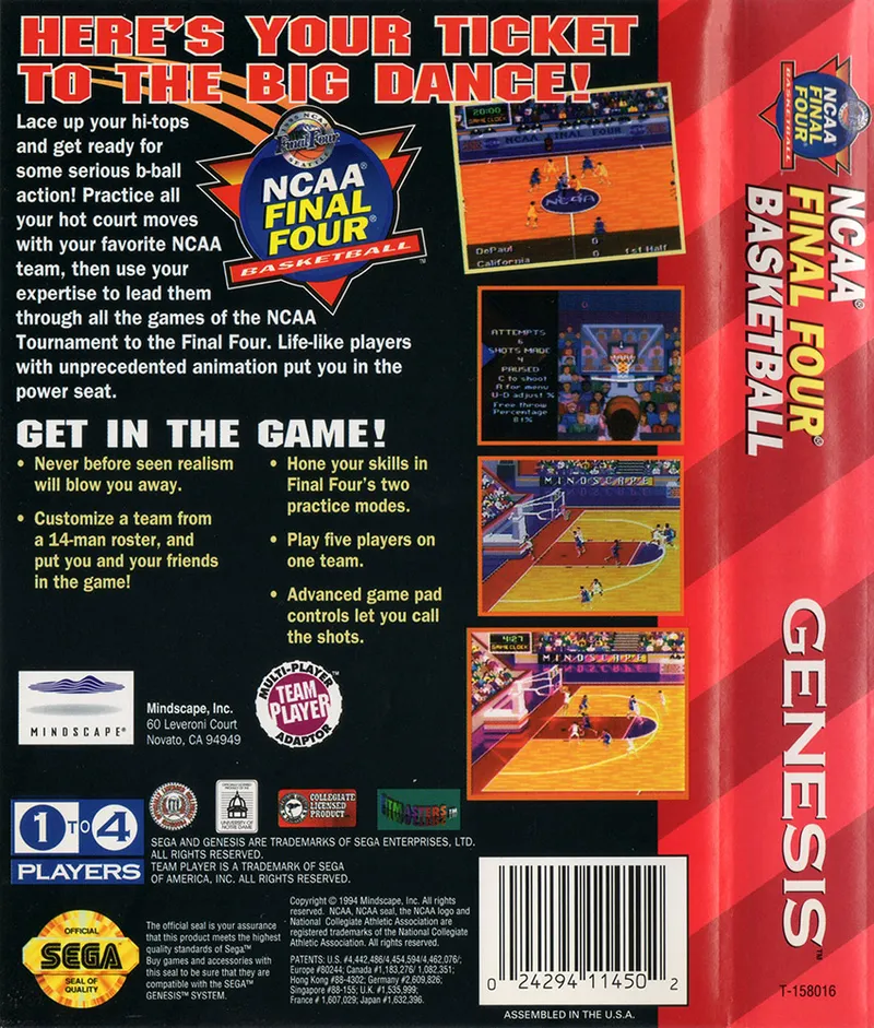 NCAA Final Four Basketball box back