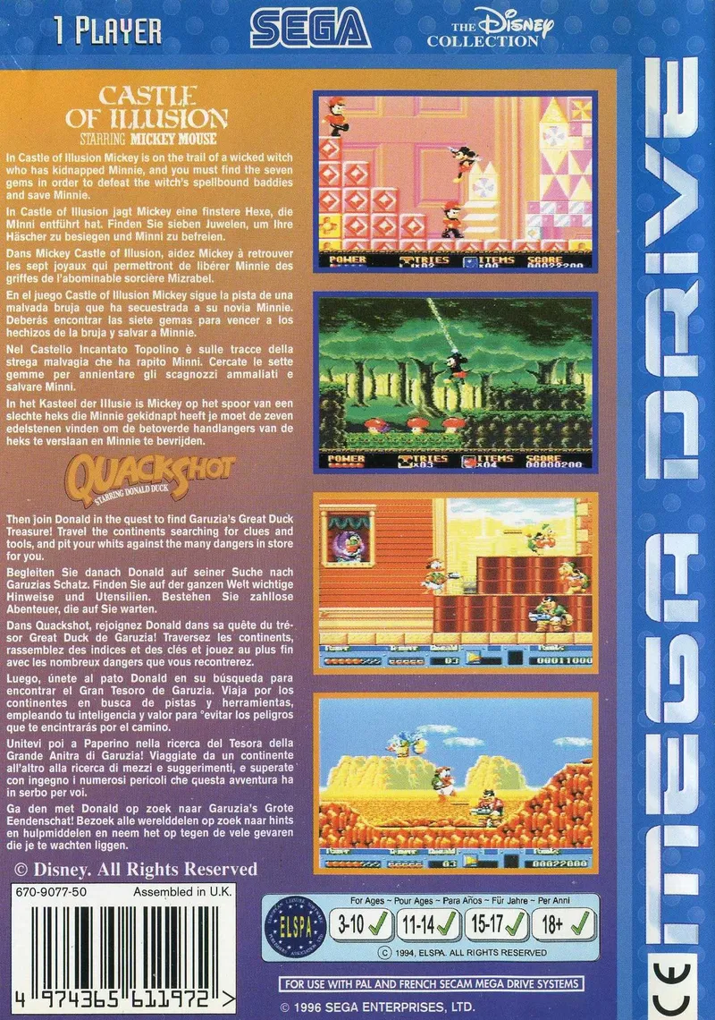 The Disney Collection: Quackshot Starring Donald Duck & Castle of Illusion Starring Mickey Mouse box back