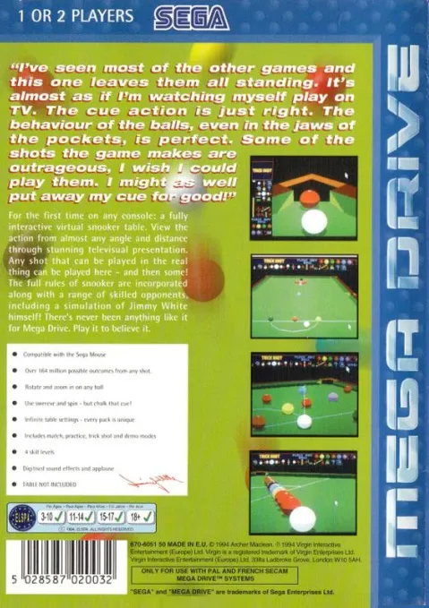 Jimmy White's Whirlwind Snooker box back