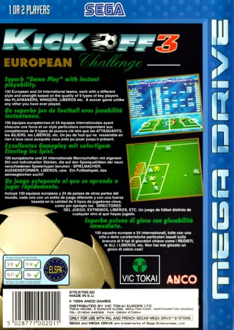 Kick Off 3: European Challenge box back