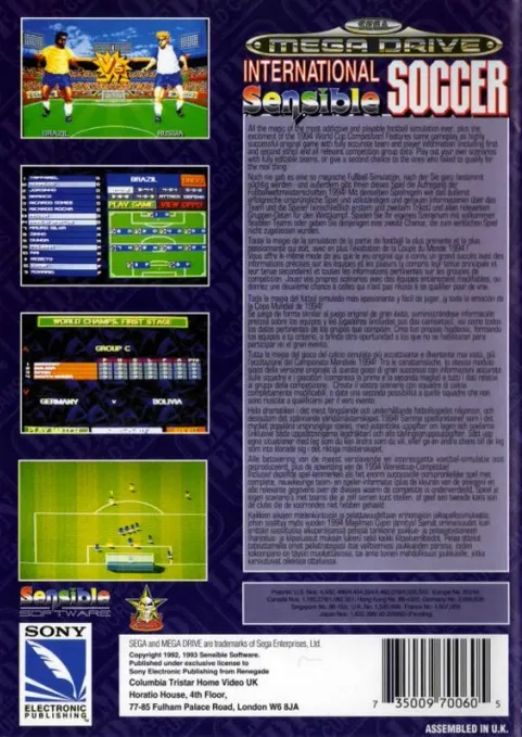 International Sensible Soccer: World Champions box back