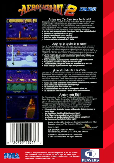 Aero the Acro-Bat 2 box back
