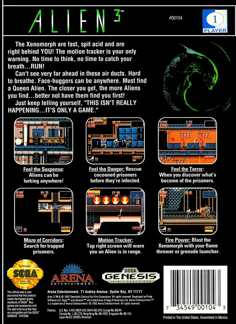 Alien 3 box back