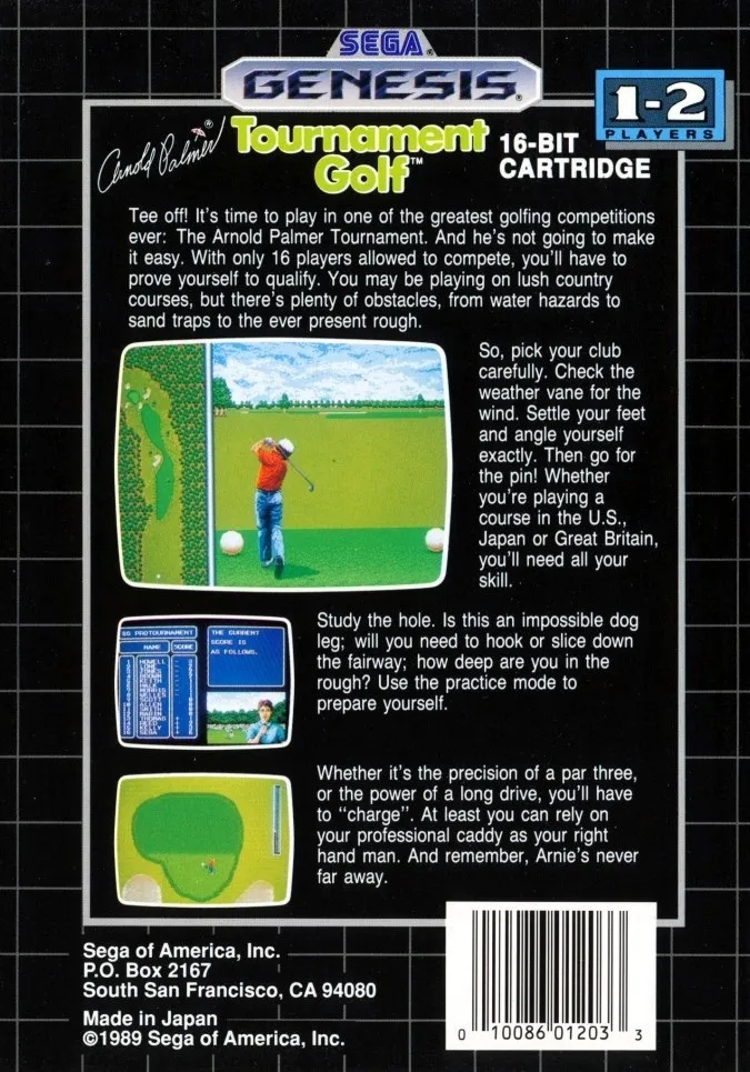 Arnold Palmer Tournament Golf box back