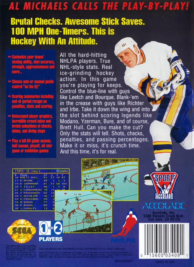 Brett Hull Hockey 95 box back