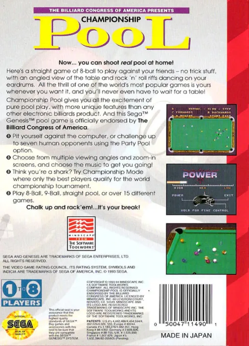 Championship Pool box back