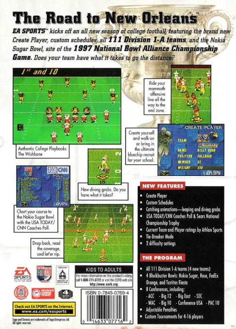 College Football USA 97 box back