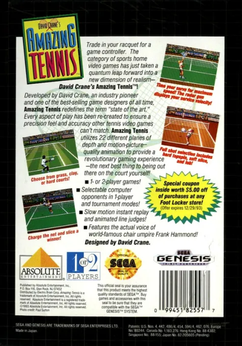 David Crane's Amazing Tennis box back
