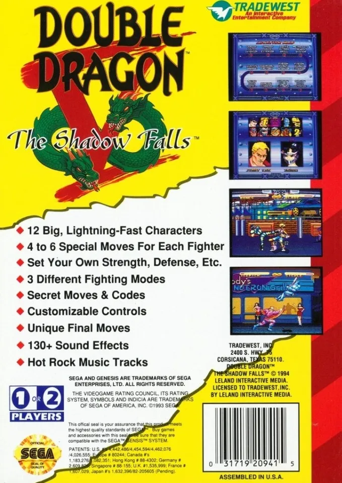 Double Dragon V: The Shadow Falls box back