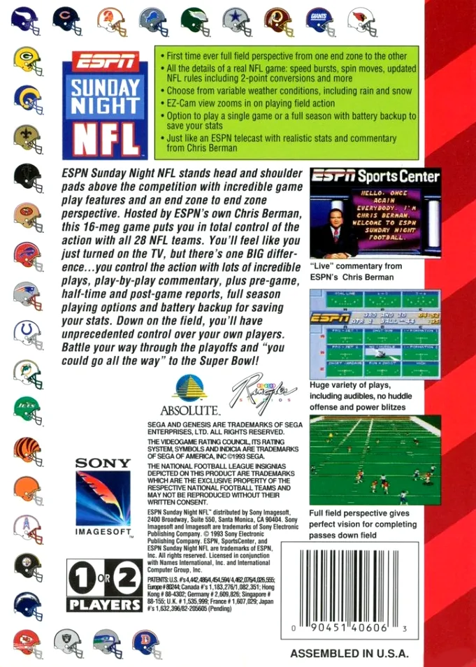 ESPN Sunday Night NFL box back