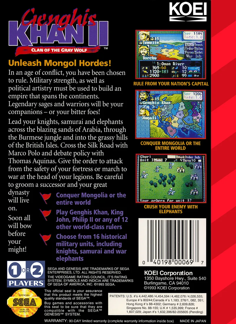 Genghis Khan II: Clan of the Gray Wolf box back
