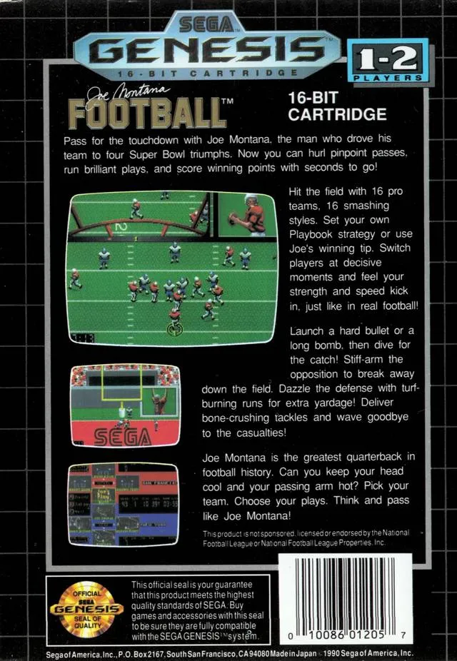 Joe Montana Football box back