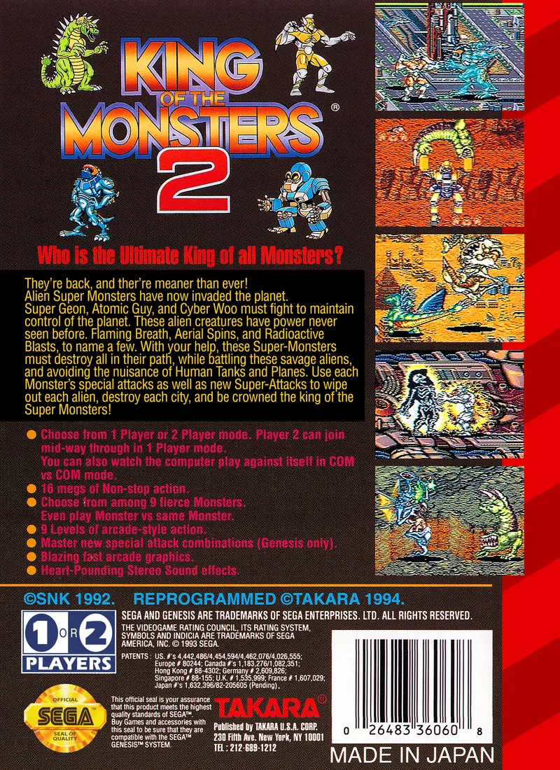 King of the Monsters 2 box back