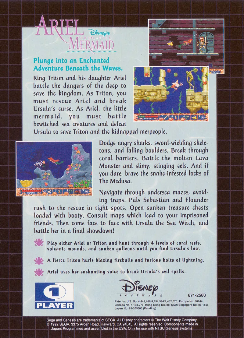Ariel the Little Mermaid box back