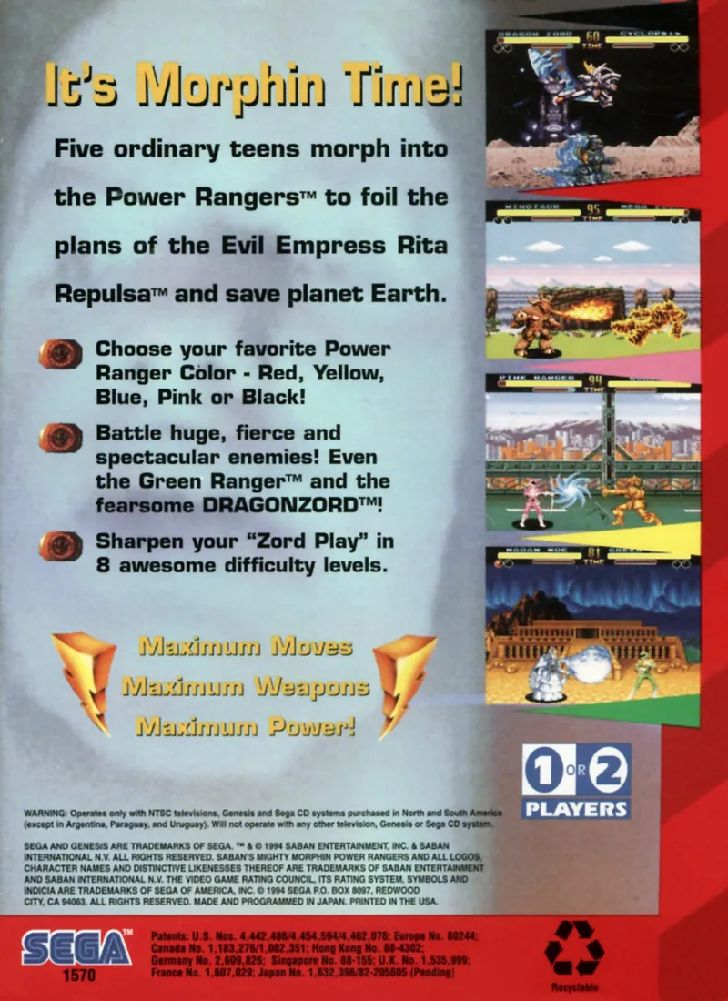 Mighty Morphin Power Rangers box back