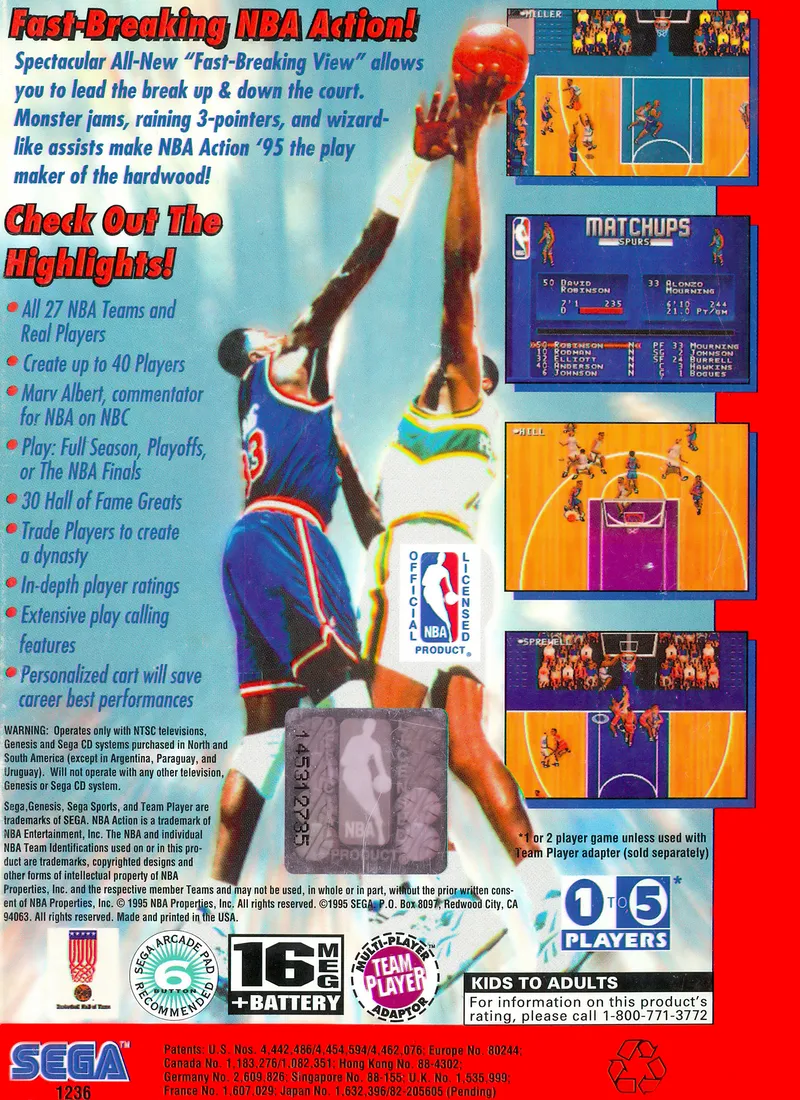 NBA Action '95 Starring David Robinson box back