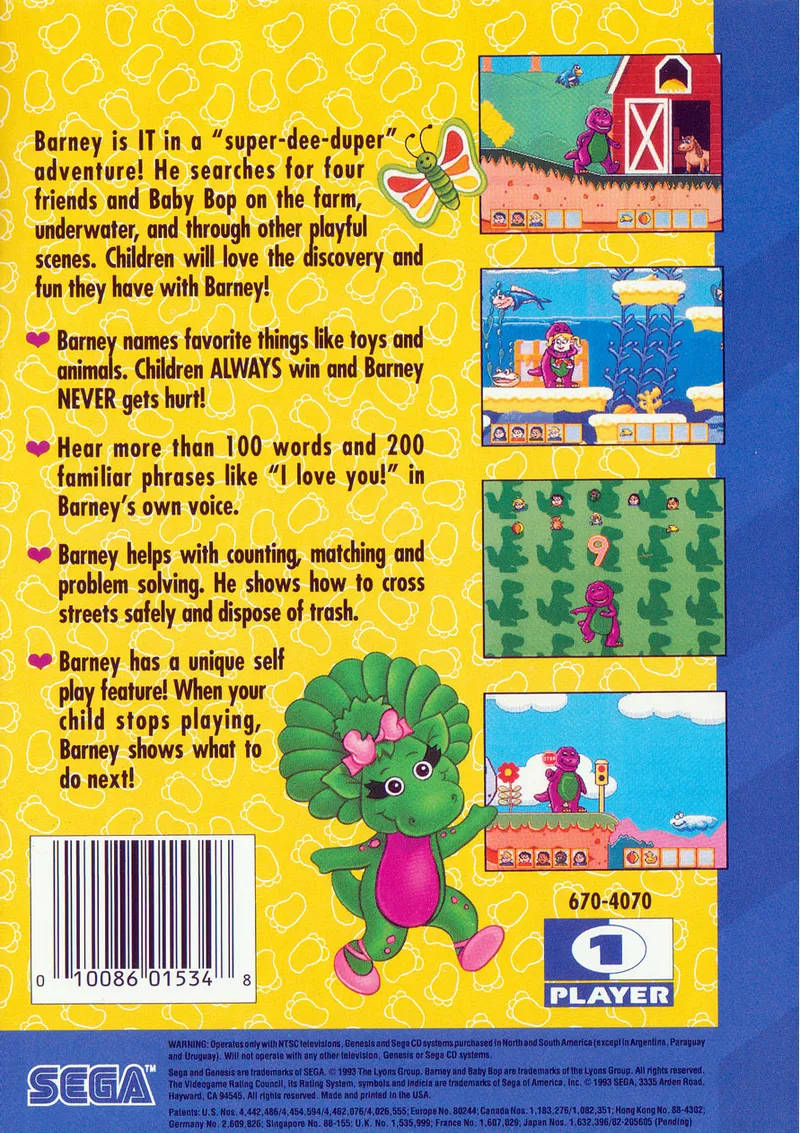 Barney's Hide & Seek Game box back