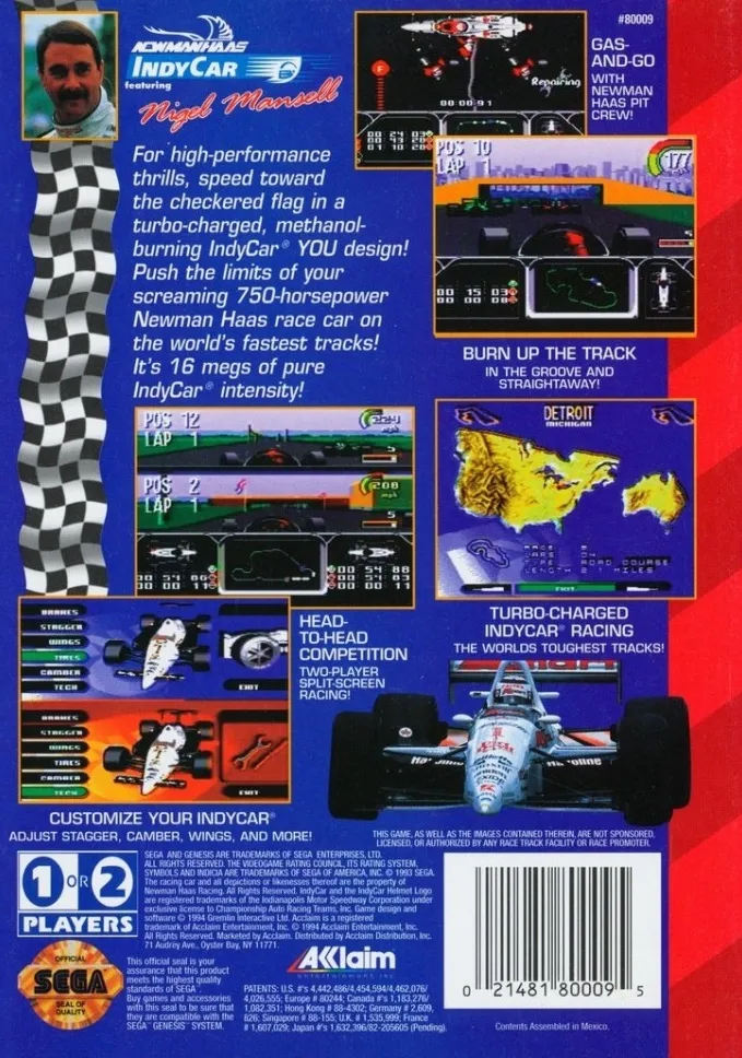 Newman/Haas IndyCar Featuring Nigel Mansell box back