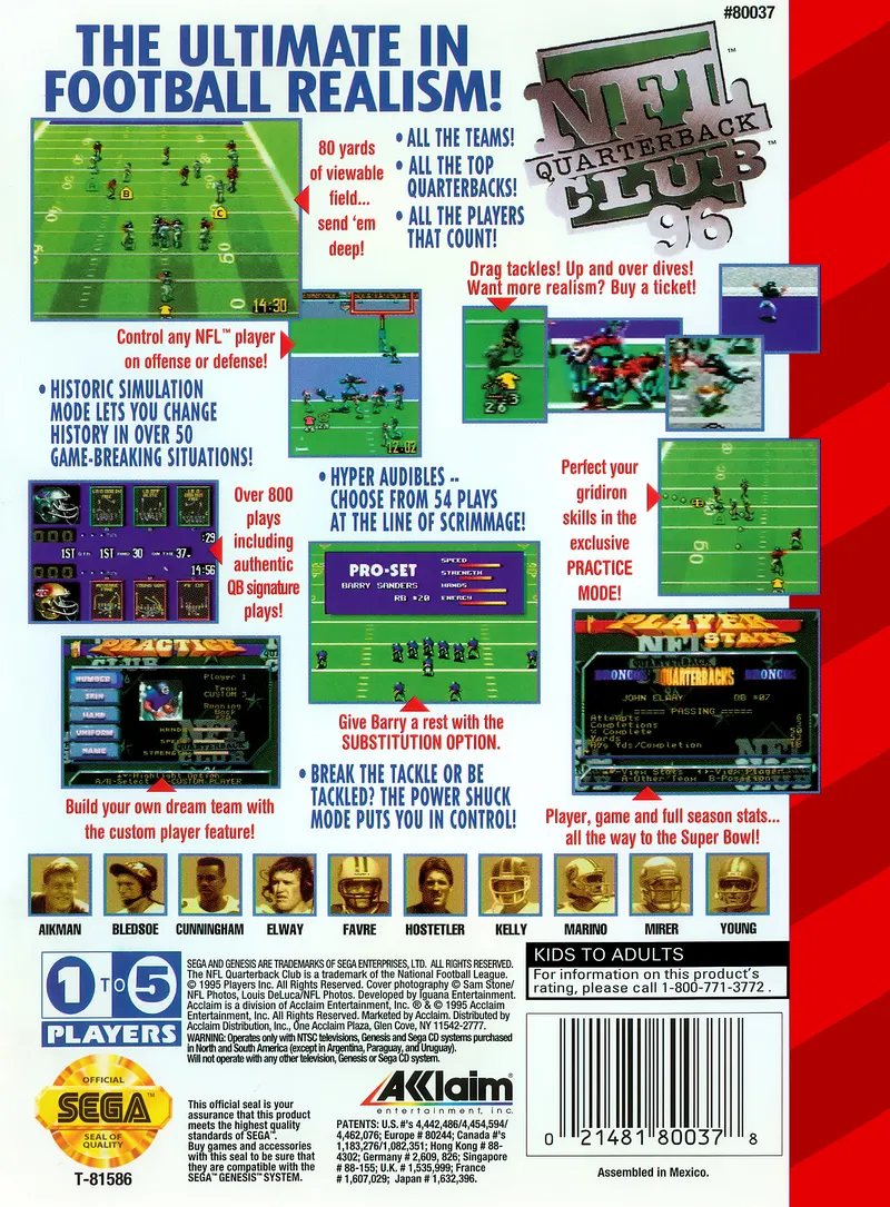 NFL Quarterback Club 96 box back