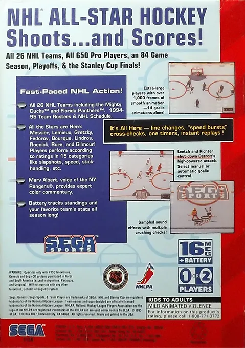 NHL All-Star Hockey '95 box back