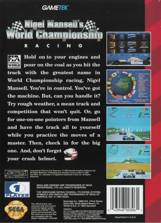 Nigel Mansell's World Championship Racing box back