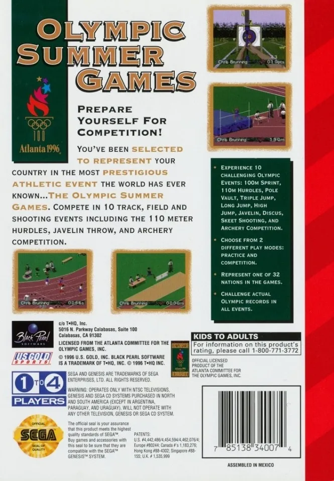 Olympic Summer Games box back