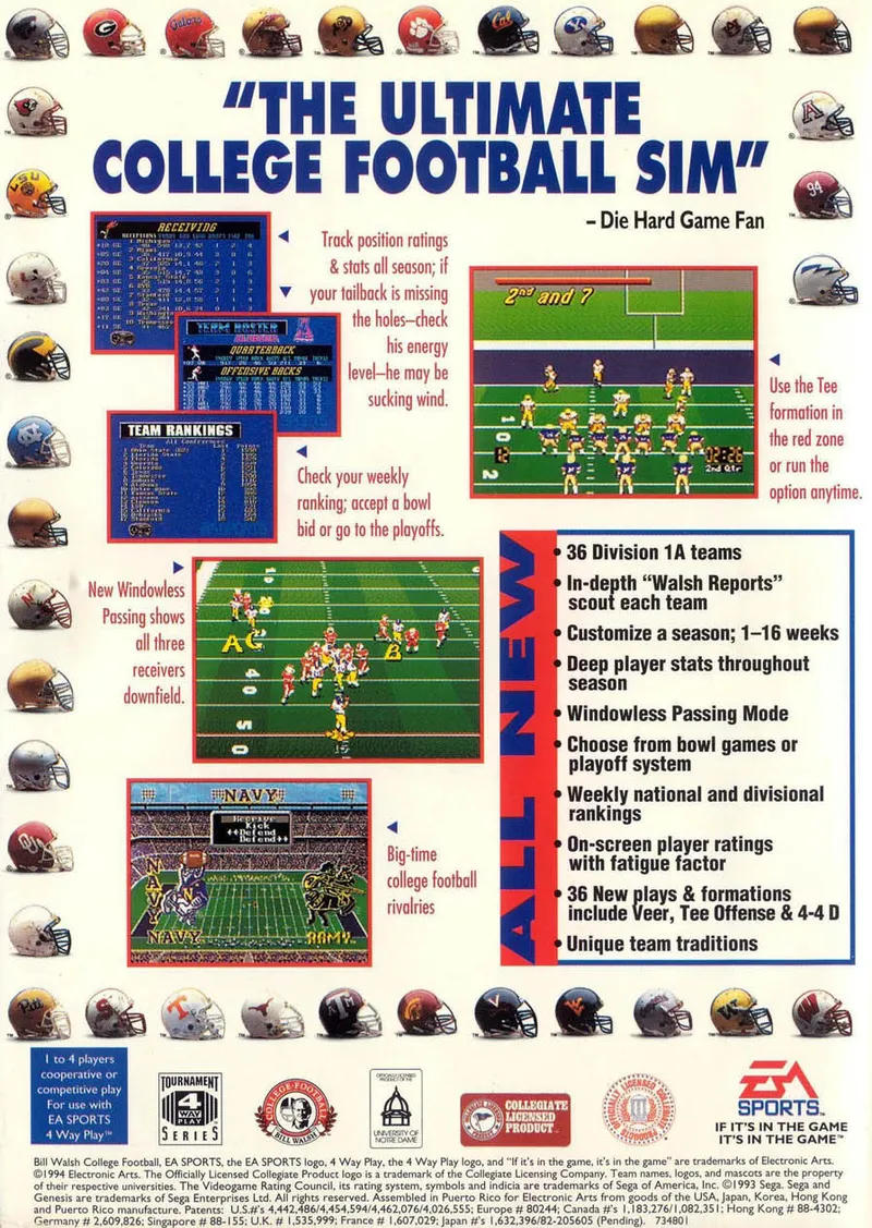 Bill Walsh College Football 95 box back
