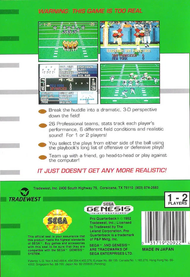 Pro Quarterback box back